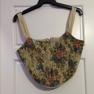 Floral Tapestry Corset Top with Beige Straps